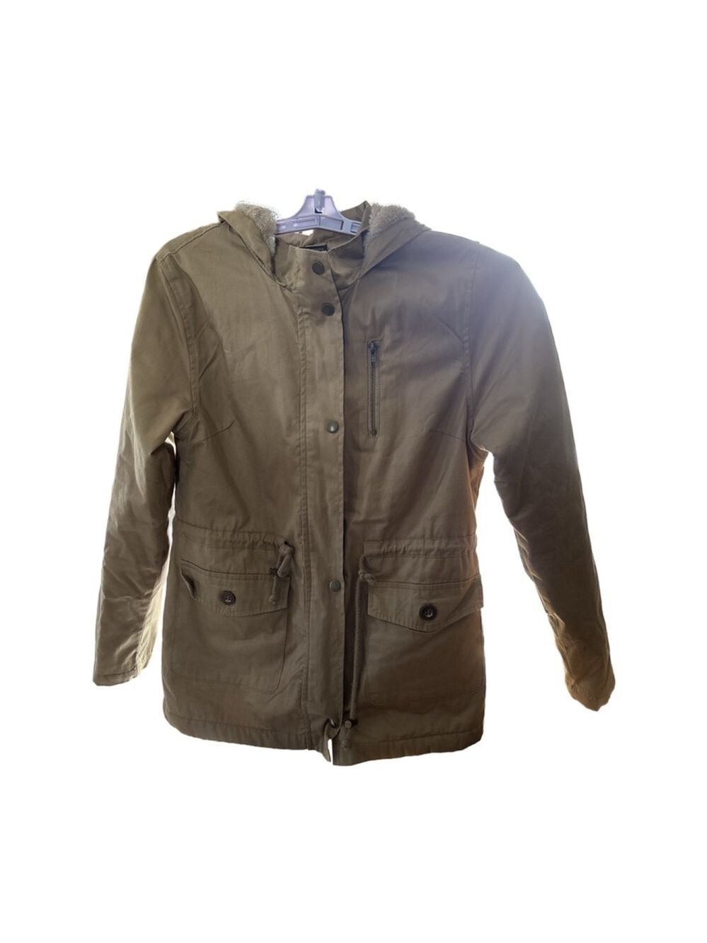 Women's C'ESTTOI Khaki Utility Jacket with Faux Fur Lining, Size S